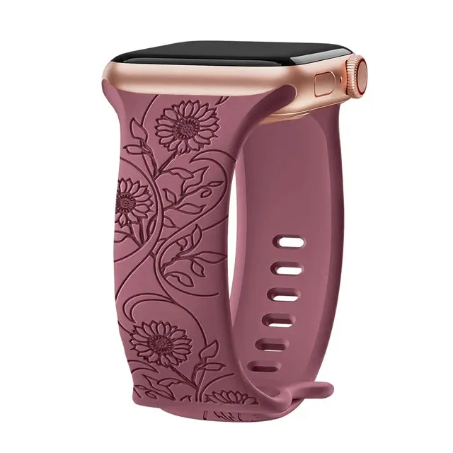 Floral Engraved Apple Watch Band | 38-49mm | Series 1-10, SE & Ultra | Women's Bracelet