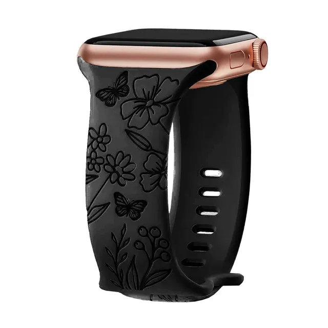 Floral Engraved Apple Watch Band | 38-49mm | Series 1-10, SE & Ultra | Women's Bracelet