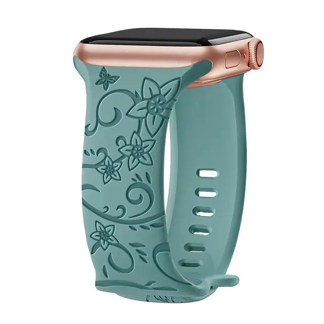 Floral Engraved Apple Watch Band | 38-49mm | Series 1-10, SE & Ultra | Women's Bracelet