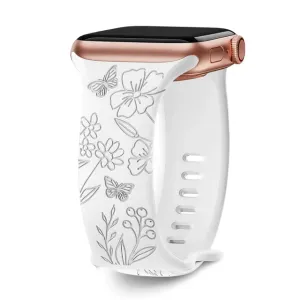Floral Engraved Apple Watch Band | 38-49mm | Series 1-10, SE & Ultra | Women's Bracelet