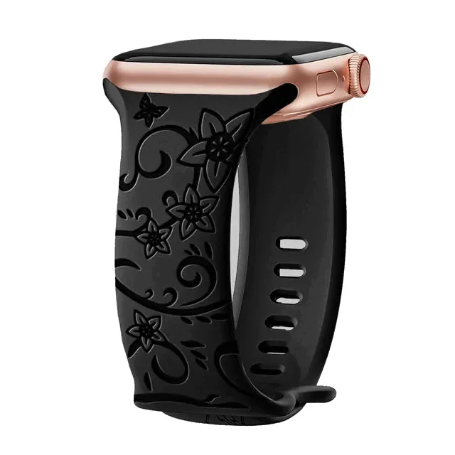 Floral Engraved Apple Watch Band | 38-49mm | Series 1-10, SE & Ultra | Women's Bracelet