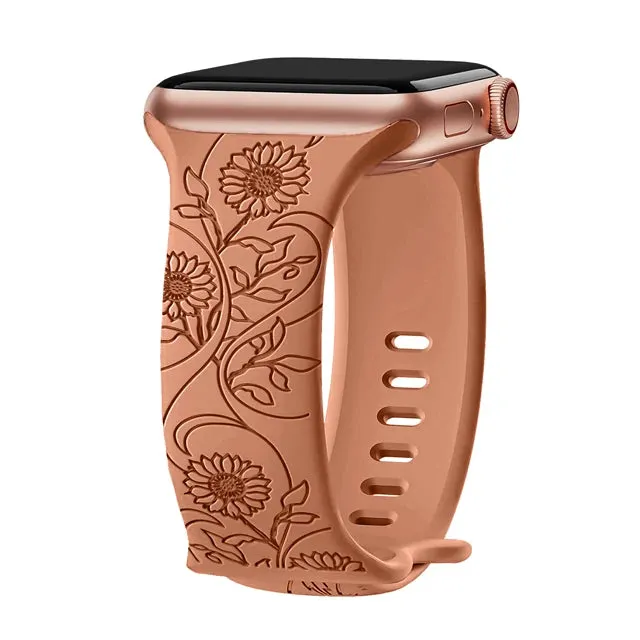 Floral Engraved Apple Watch Band | 38-49mm | Series 1-10, SE & Ultra | Women's Bracelet