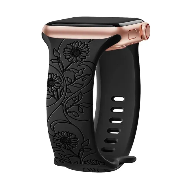 Floral Engraved Apple Watch Band | 38-49mm | Series 1-10, SE & Ultra | Women's Bracelet