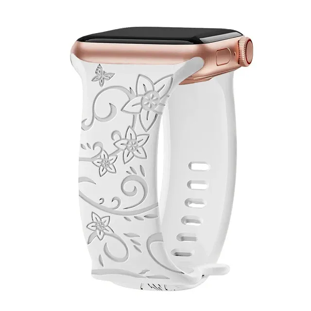 Floral Engraved Apple Watch Band | 38-49mm | Series 1-10, SE & Ultra | Women's Bracelet