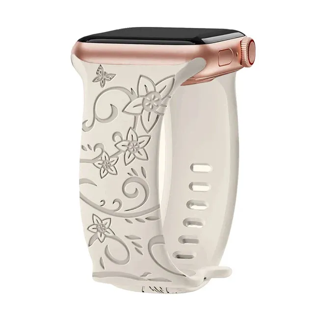 Floral Engraved Apple Watch Band | 38-49mm | Series 1-10, SE & Ultra | Women's Bracelet