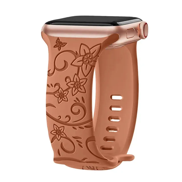 Floral Engraved Apple Watch Band | 38-49mm | Series 1-10, SE & Ultra | Women's Bracelet