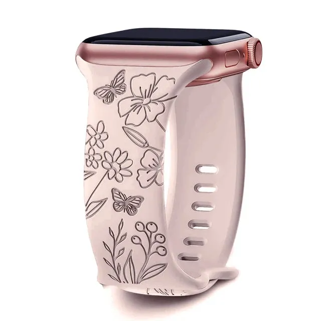 Floral Engraved Apple Watch Band | 38-49mm | Series 1-10, SE & Ultra | Women's Bracelet