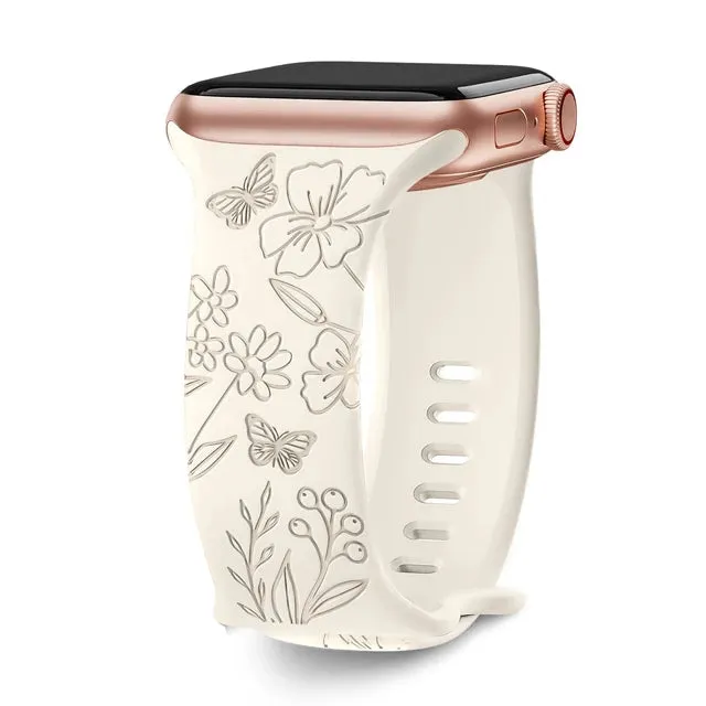 Floral Engraved Apple Watch Band | 38-49mm | Series 1-10, SE & Ultra | Women's Bracelet