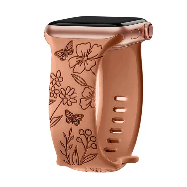 Floral Engraved Apple Watch Band | 38-49mm | Series 1-10, SE & Ultra | Women's Bracelet