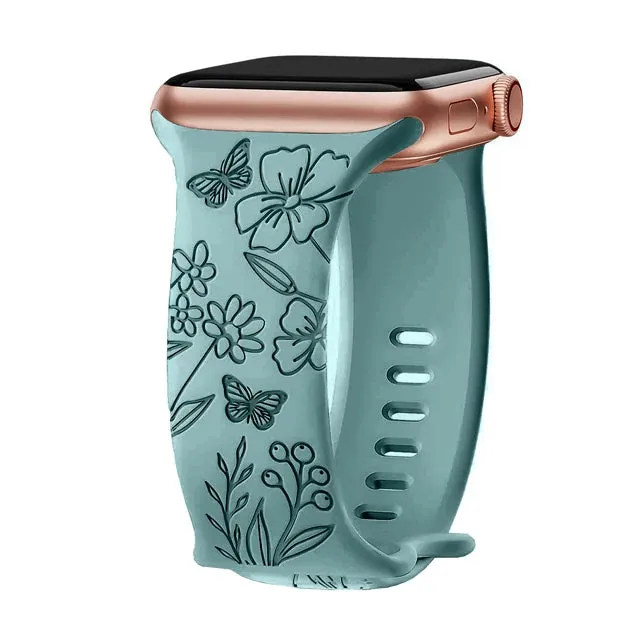 Floral Engraved Apple Watch Band | 38-49mm | Series 1-10, SE & Ultra | Women's Bracelet