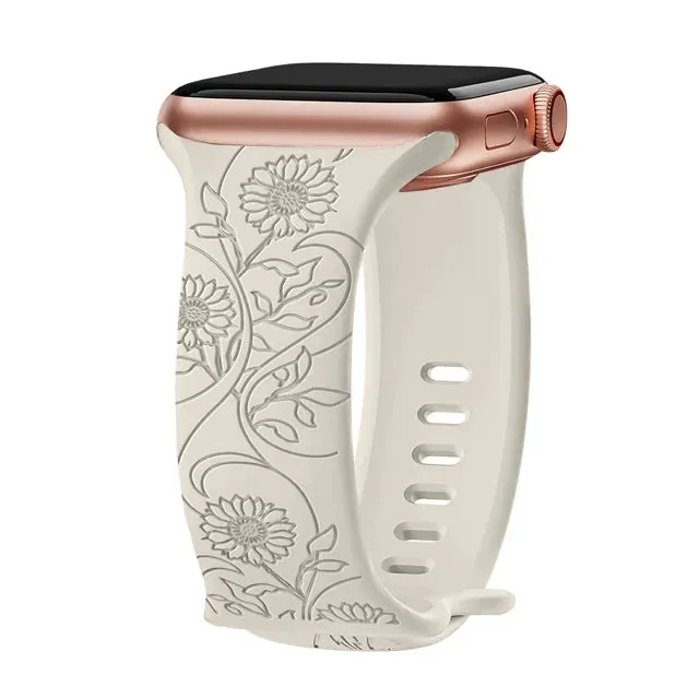 Floral Engraved Apple Watch Band | 38-49mm | Series 1-10, SE & Ultra | Women's Bracelet