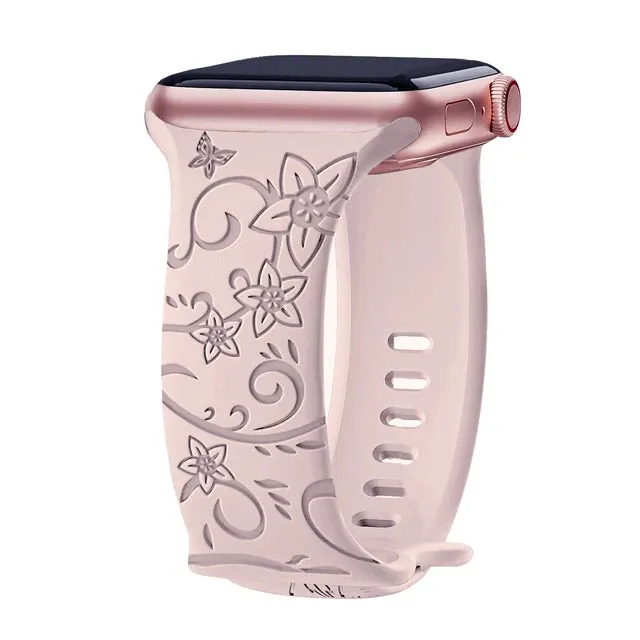 Floral Engraved Apple Watch Band | 38-49mm | Series 1-10, SE & Ultra | Women's Bracelet