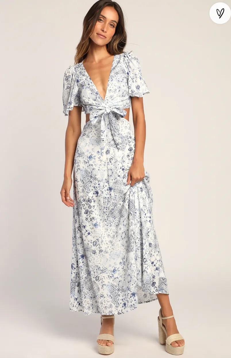Floral Print Tie-Front Maxi Dress