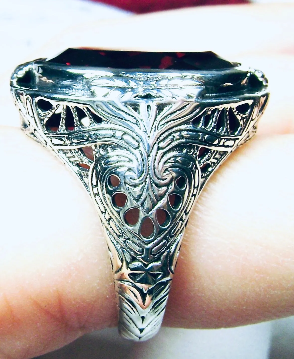 Garnet CZ Ring, Large Victorian Oval Ring, Vintage Jewelry Design#D2