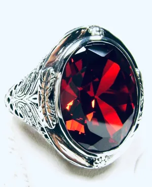 Garnet CZ Ring, Large Victorian Oval Ring, Vintage Jewelry Design#D2