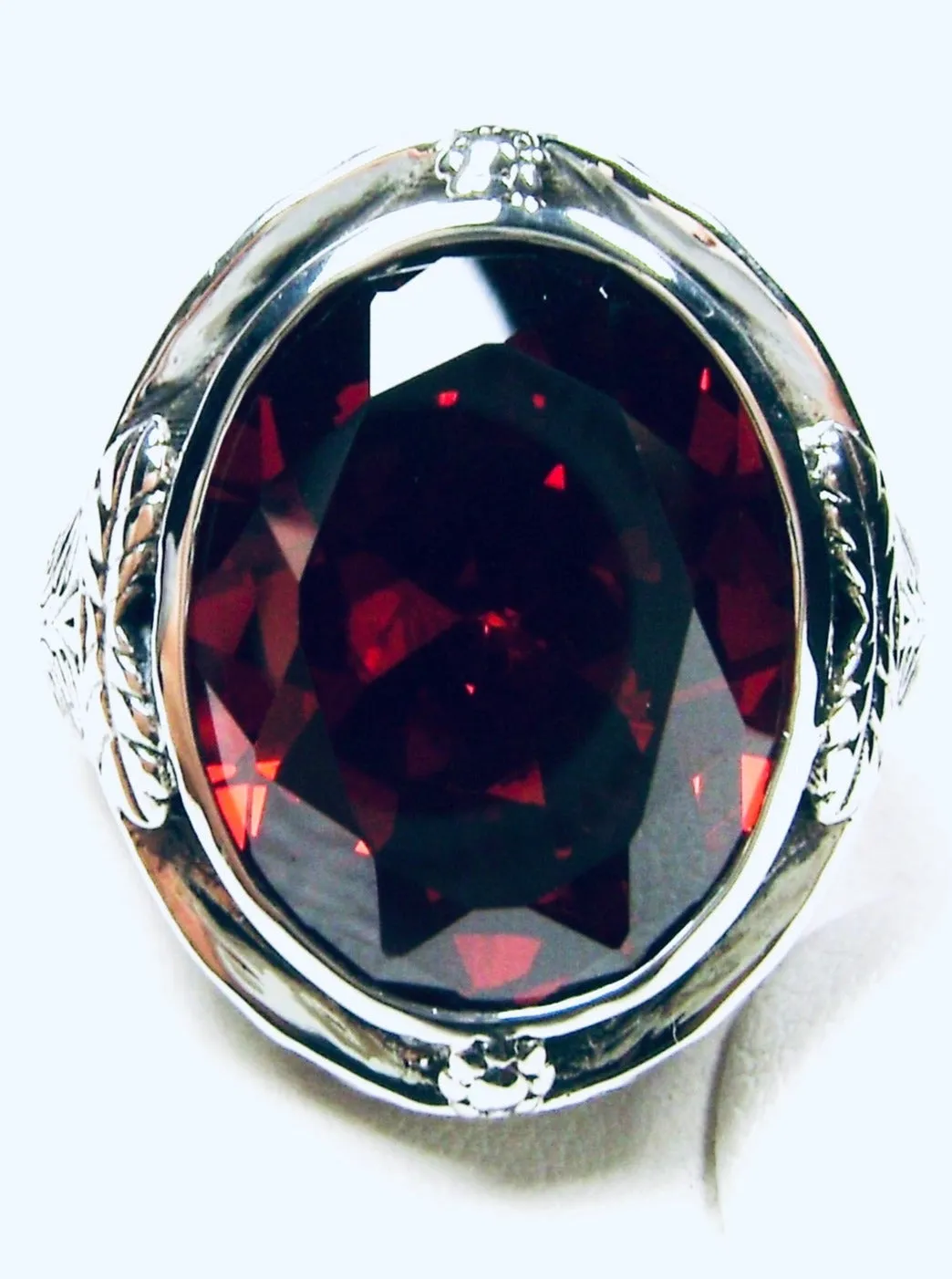 Garnet CZ Ring, Large Victorian Oval Ring, Vintage Jewelry Design#D2