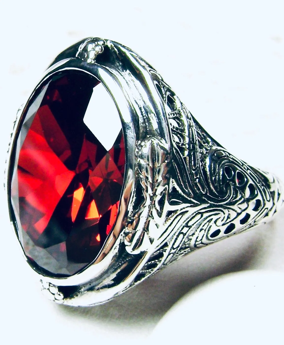 Garnet CZ Ring, Large Victorian Oval Ring, Vintage Jewelry Design#D2