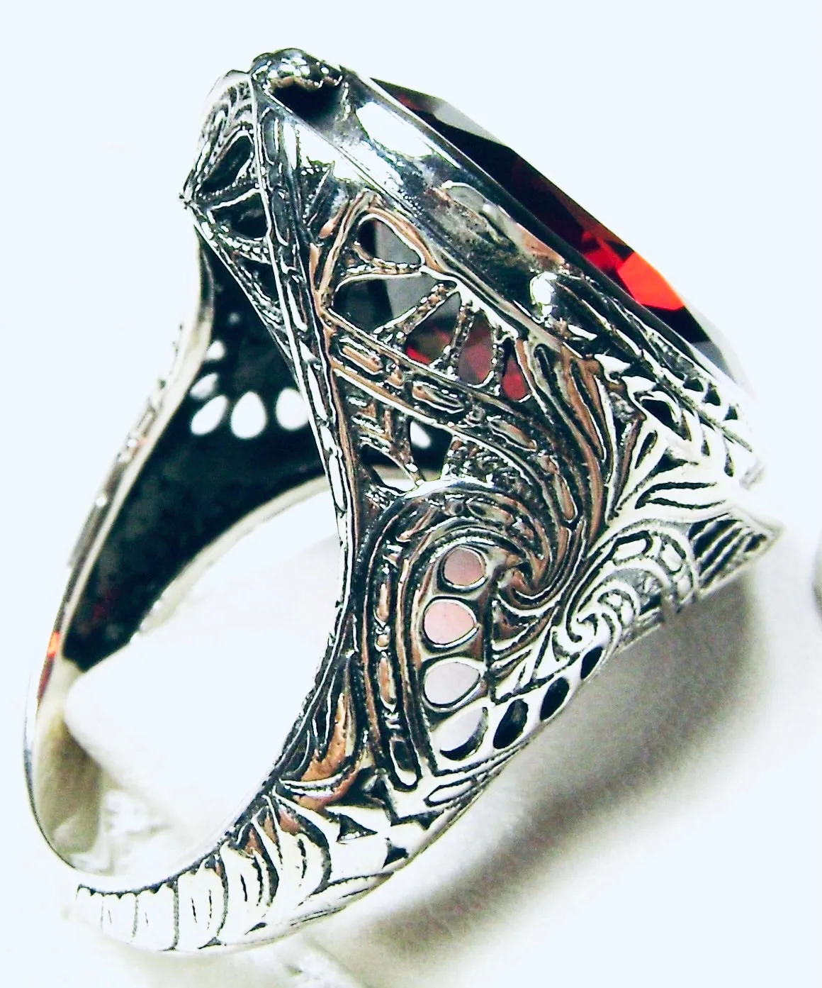 Garnet CZ Ring, Large Victorian Oval Ring, Vintage Jewelry Design#D2