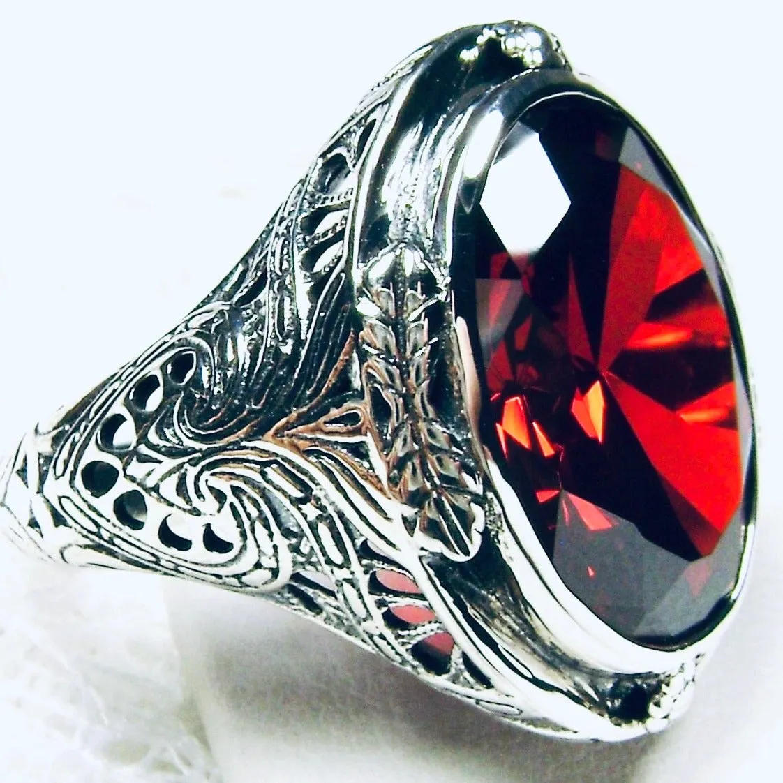 Garnet CZ Ring, Large Victorian Oval Ring, Vintage Jewelry Design#D2