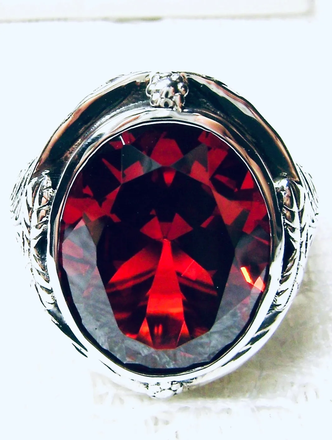 Garnet CZ Ring, Large Victorian Oval Ring, Vintage Jewelry Design#D2