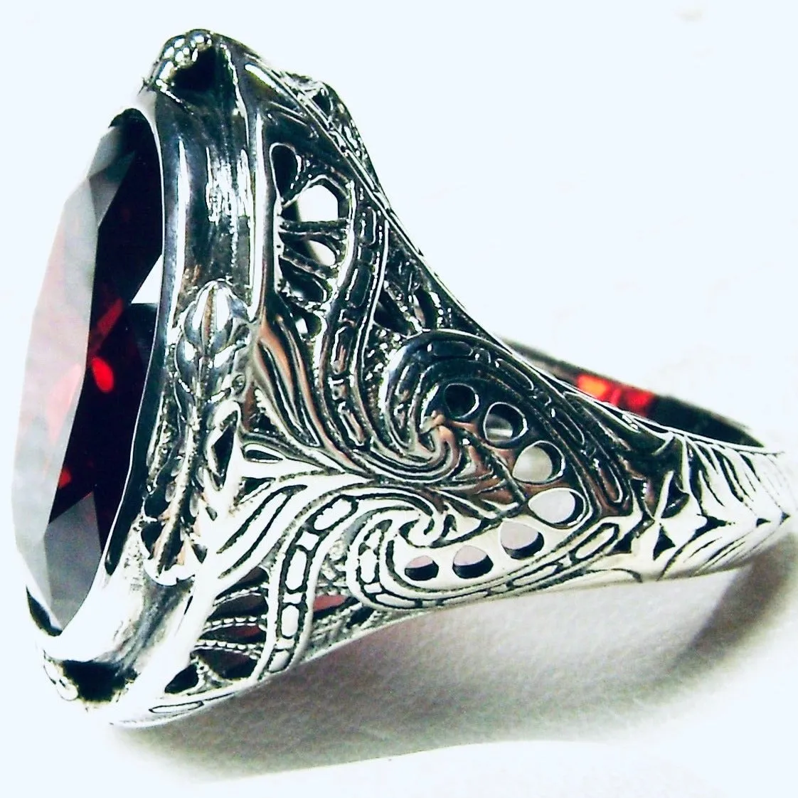 Garnet CZ Ring, Large Victorian Oval Ring, Vintage Jewelry Design#D2