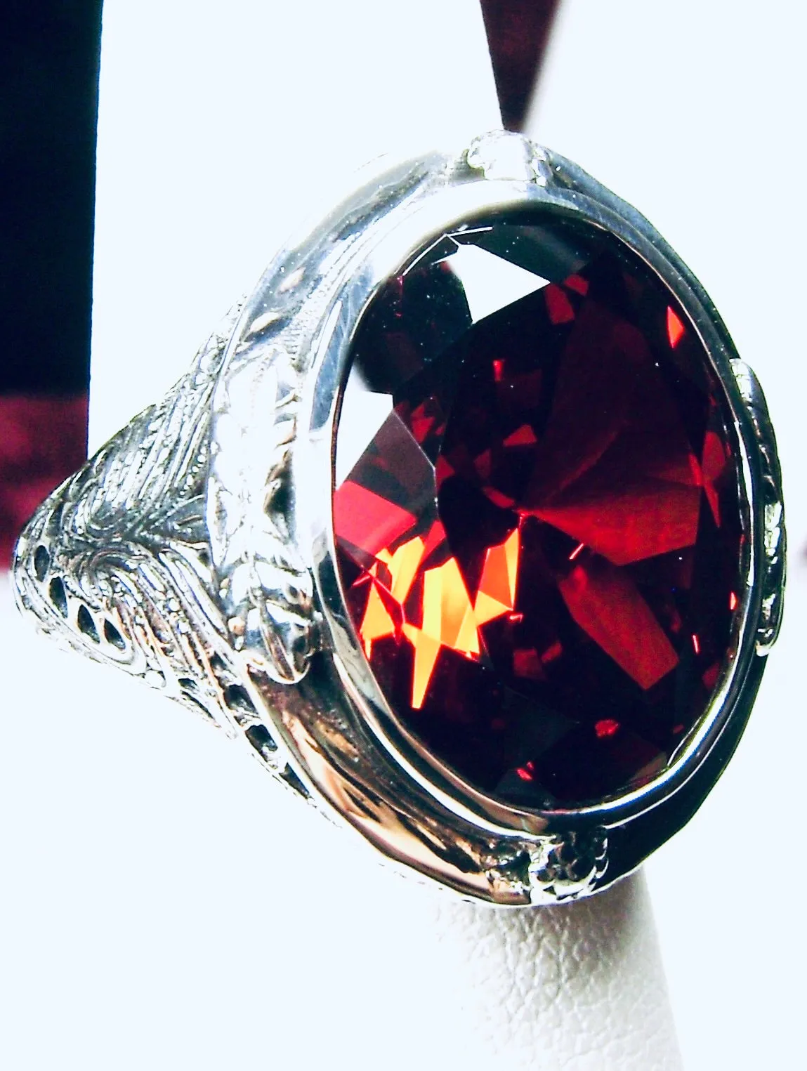 Garnet CZ Ring, Large Victorian Oval Ring, Vintage Jewelry Design#D2