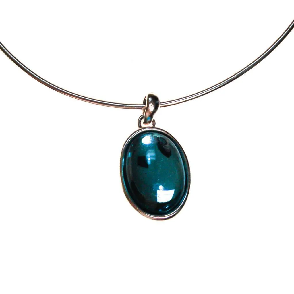 Givenchy Couture Blue Glass Cabochon Pendant Necklace