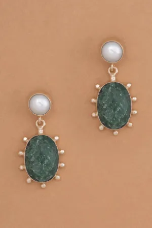 Green White Oval Burst Earrings