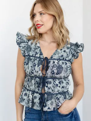 Grosgrain Trim Peplum Top