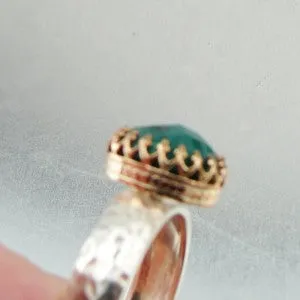 Hadar Designers Filigree 14k Gold F 925 Silver Emerald Ring sz 6,7,7.5,8,9, (I r) Y