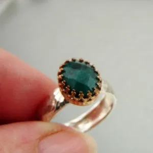 Hadar Designers Filigree 14k Gold F 925 Silver Emerald Ring sz 6,7,7.5,8,9, (I r) Y