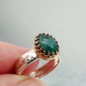 Hadar Designers Filigree 14k Gold F 925 Silver Emerald Ring sz 6,7,7.5,8,9, (I r) Y