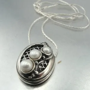 Hadar Designers Israel  Unique Handcrafted Silver Pearl Pendant (H)Ready to Ship