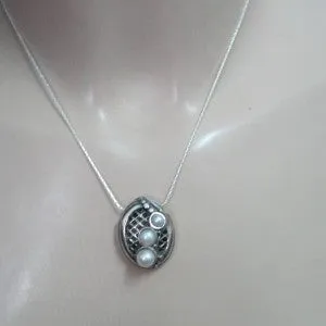 Hadar Designers Israel  Unique Handcrafted Silver Pearl Pendant (H)Ready to Ship