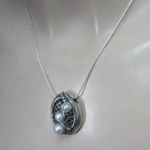 Hadar Designers Israel  Unique Handcrafted Silver Pearl Pendant (H)Ready to Ship