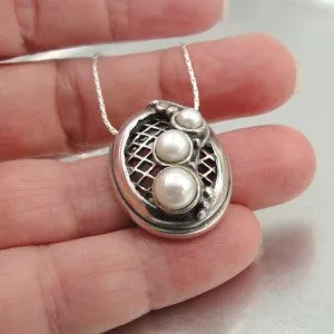 Hadar Designers Israel  Unique Handcrafted Silver Pearl Pendant (H)Ready to Ship