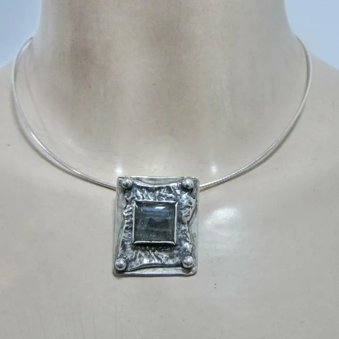 Hadar Designers labradorite wire collar pendant 925 sterling silver handmade (h