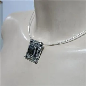 Hadar Designers labradorite wire collar pendant 925 sterling silver handmade (h