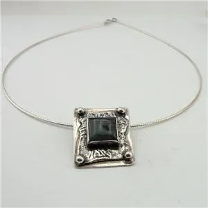 Hadar Designers labradorite wire collar pendant 925 sterling silver handmade (h