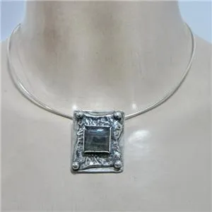 Hadar Designers labradorite wire collar pendant 925 sterling silver handmade (h
