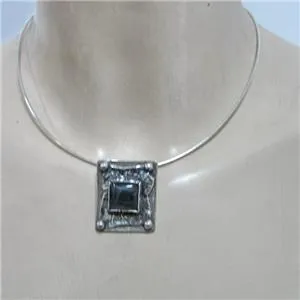 Hadar Designers labradorite wire collar pendant 925 sterling silver handmade (h
