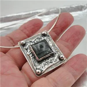 Hadar Designers labradorite wire collar pendant 925 sterling silver handmade (h
