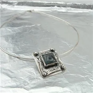 Hadar Designers labradorite wire collar pendant 925 sterling silver handmade (h