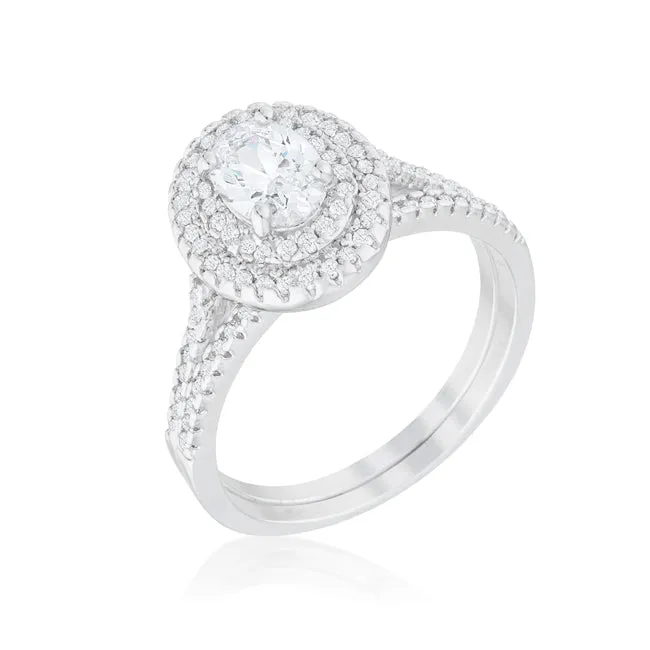 Kehira 7x5mm Oval CZ Halo Engagement Ring Set | 1ct | 2.3ct