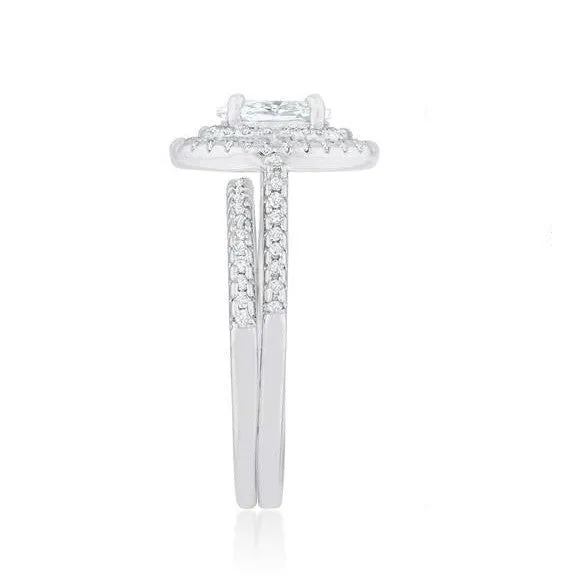 Kehira 7x5mm Oval CZ Halo Engagement Ring Set | 1ct | 2.3ct