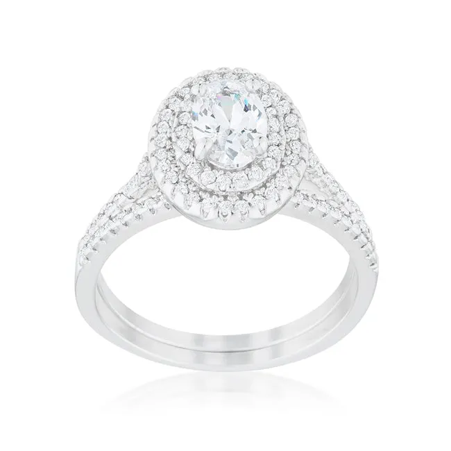 Kehira 7x5mm Oval CZ Halo Engagement Ring Set | 1ct | 2.3ct