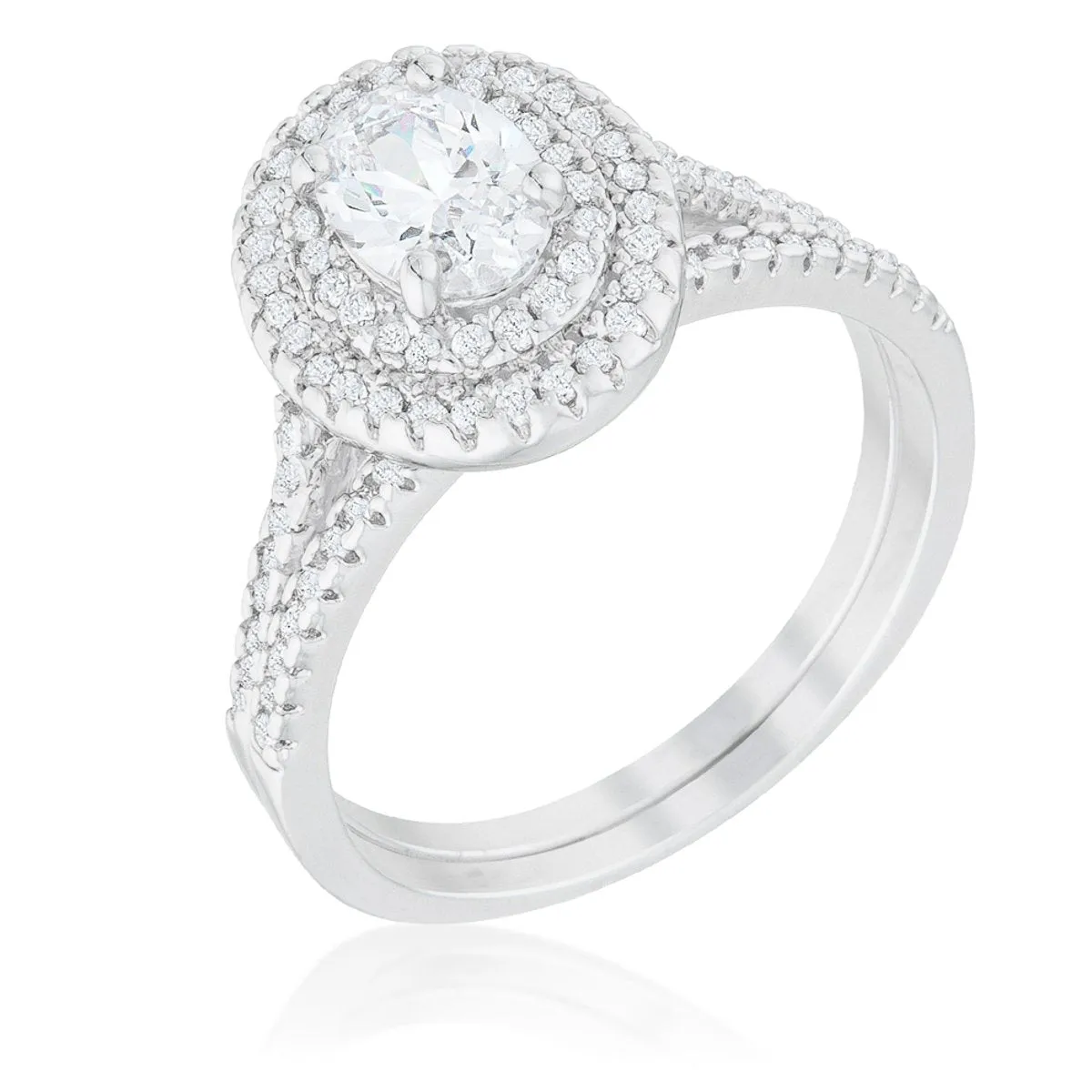 Kehira 7x5mm Oval CZ Halo Engagement Ring Set | 1ct | 2.3ct