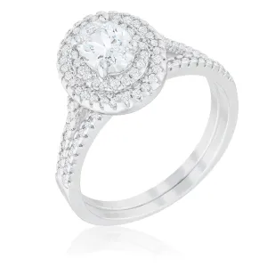 Kehira 7x5mm Oval CZ Halo Engagement Ring Set | 1ct | 2.3ct