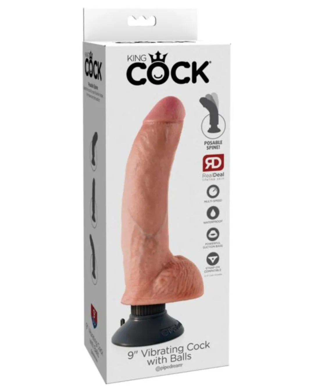 King Cock 9Inch Vibrating Cock with Balls - Light