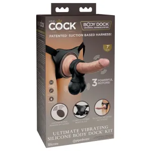 King Cock Elite Ultimate Vibrating Silicone Body Dock Kit - Strap-On Harness with 17.8 cm Vibrating Dong & Vibrating Balls